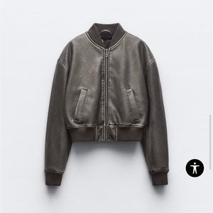 Distressed effect leather bomber
